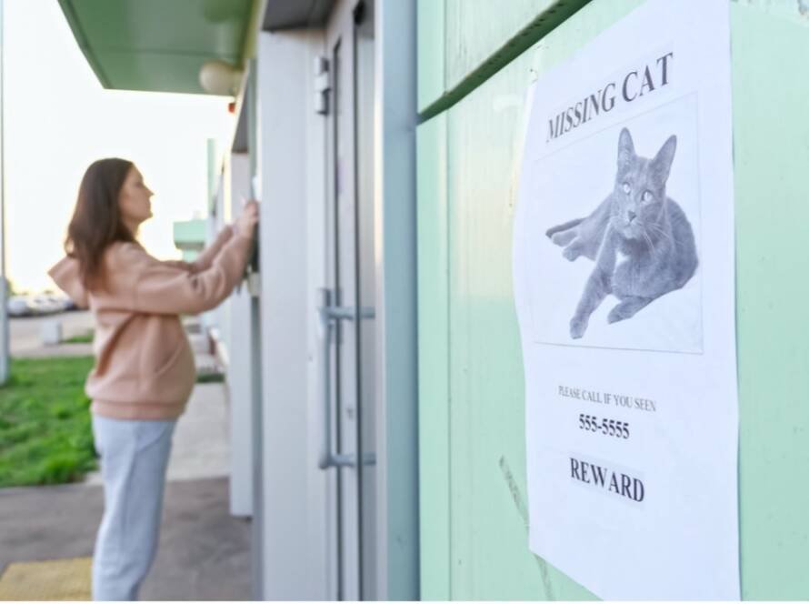 A person posting a sign, sign of missing cat